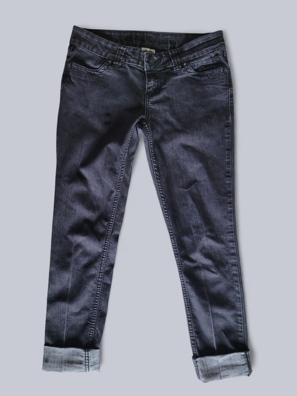 Harley Davidson Skinny Jeans Womens 8 Black Moto Stretch Cuffed Biker Denim Y2K